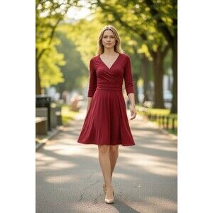 Missky V Neck Empire Waist Dress Maroon Women's Size Large New